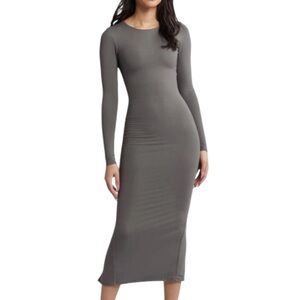 Flaw Naked Wardrobe Extra Butter Charcoal Gray Long Sleeve Midi Dress Size Small